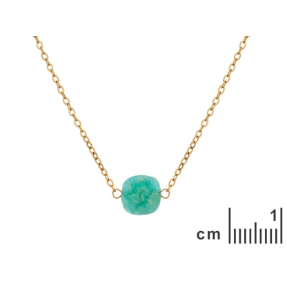 Amazonietketting blauw vierkant, PVD verguld roestvrij staal, 42-3-3 cm