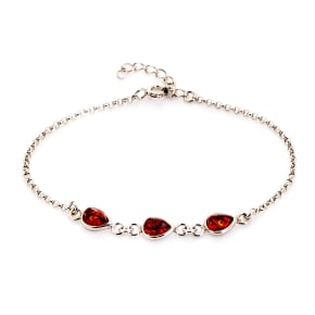 Baltische barnsteenarmband cognac druppel, gerhodineerd 925 zilver, 16+3 cm