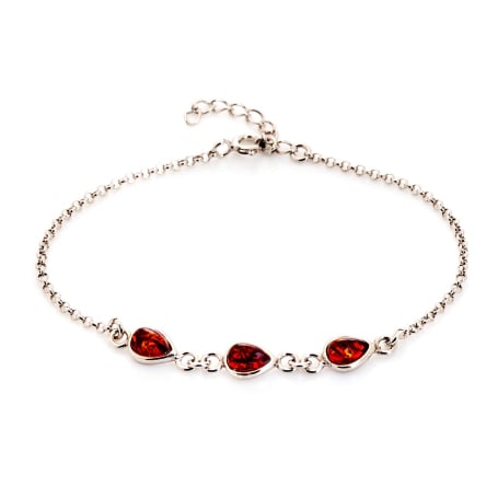 Pulsera de ámbar báltico coñac gota natural, en plata rodiada 925, 16+3 cm