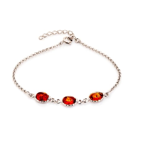 Pulseira de âmbar báltico cognac oval natural, em prata rodiada 925, 16+3 cm