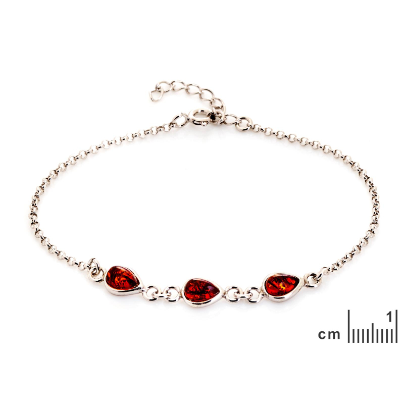 Bracciale in ambra baltica cognac goccia naturale, argento rodiato 925, 16+3 cm — foto 2