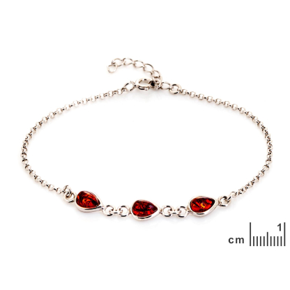Baltisches Bernsteinarmband cognac Tropfen natur, 925 Silber rhodiniert, 16+3 cm