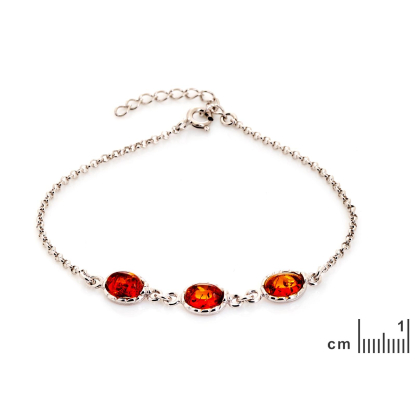 Baltisches Bernsteinarmband cognac oval natur, 925 Silber rhodiniert, 16+3 cm