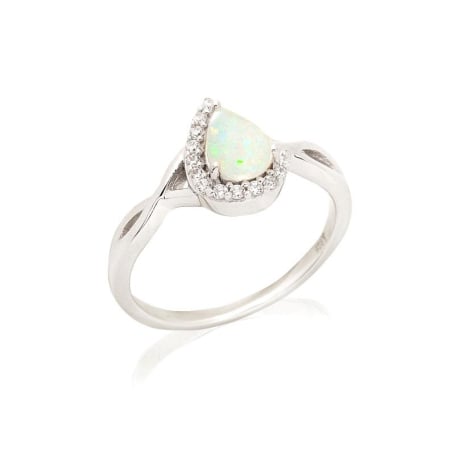 Bague goutte avec opale et oxyde de zirconium, en argent rhodié 925
