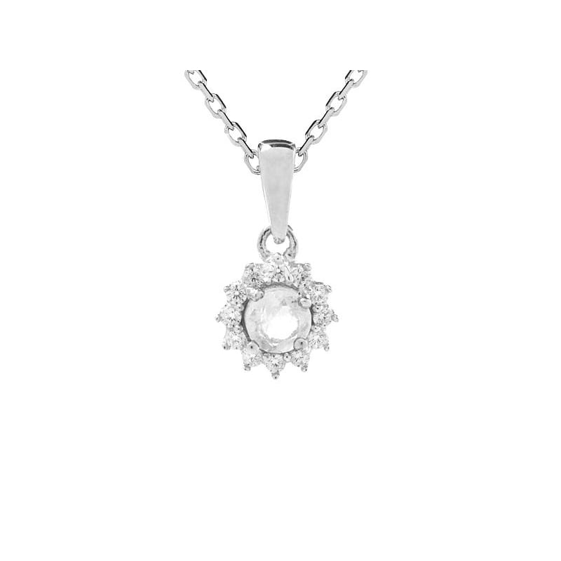 Pendentif avec pierre de lune blanche ronde naturelle, argent rhodié 925, 4 mm