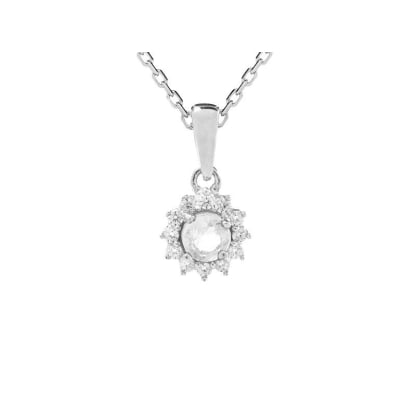 Natural round white moonstone pendant, rhodium-plated 925 silver, 4 mm
