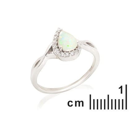 Bague goutte avec opale et oxyde de zirconium, en argent rhodié 925