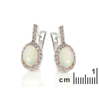 Opal and zirconium oxide drop earrings, rhodium-plated silver