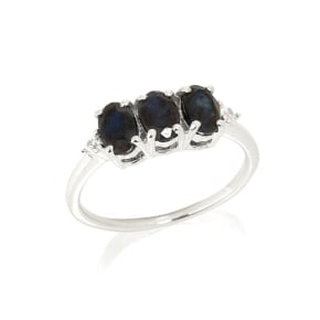 Bague avec saphir bleu ovale naturel, en argent rhodié 925, 1,8x0,7 cm