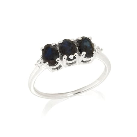 Natural oval blue sapphire ring, rhodium-plated 925 silver, 1.8x0.7 cm