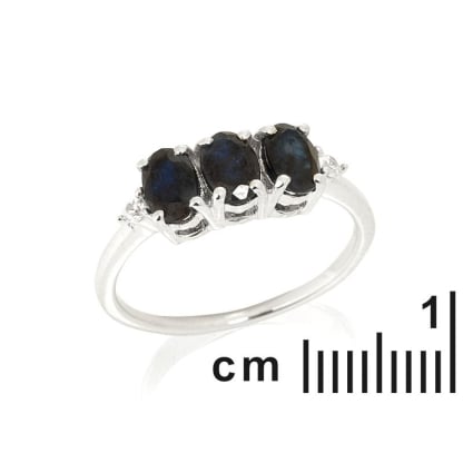 Bague avec saphir bleu ovale naturel, en argent rhodié 925, 1,8x0,7 cm
