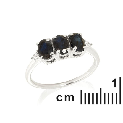 Saphirring blau oval natur, 925 Silber rhodiniert, 1,8x0,7 cm