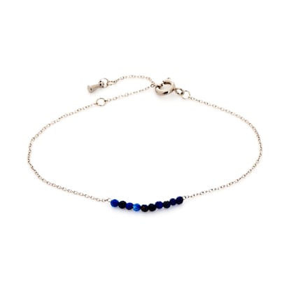 Pulsera de lapislázuli afgano azul irregular, acero inoxidable, 15,5-2-2 cm