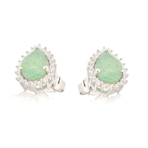 Orecchini a lobo in avventurina verde goccia, argento rodiato 925, 6x8 mm