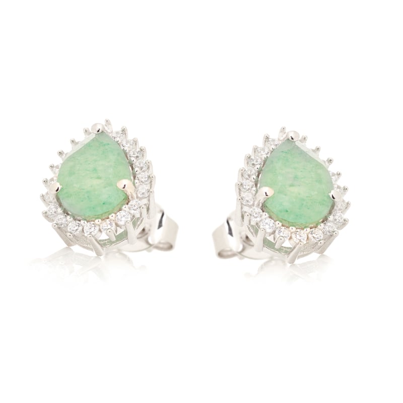 Orecchini a lobo in avventurina verde goccia, argento rodiato 925, 6x8 mm