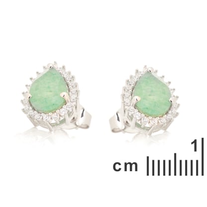 Orecchini a lobo in avventurina verde goccia, argento rodiato 925, 6x8 mm