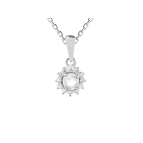 Pendente de pedra da lua branca redonda natural, em prata rodiada 925, 4 mm