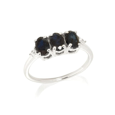 Saphirring blau oval natur, 925 Silber rhodiniert, 1,8x0,7 cm