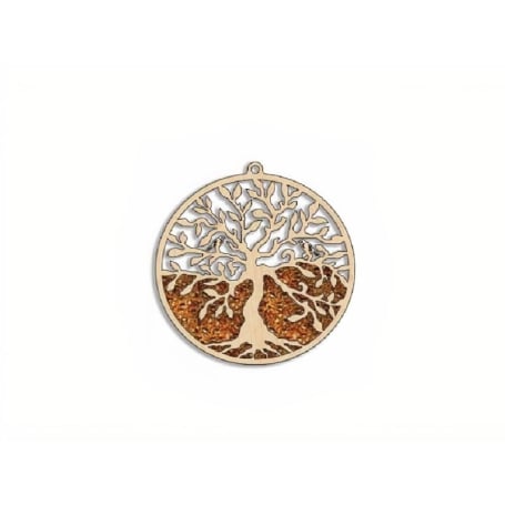 Levensboom opladen en decoratief bord met berk en barnsteen, 11 cm