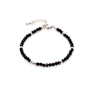 Brățară onix negru neregulat natural, oțel inoxidabil, 15,5+3,5 cm