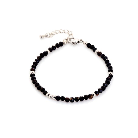 Bracelet avec onyx noir irrégulier naturel, en acier inoxydable, 15,5+3,5 cm