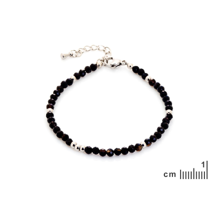 Bracciale in onice nera irregolare naturale, acciaio inossidabile, 15,5+3,5 cm