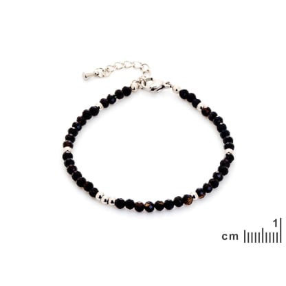 Natural irregular black onyx bracelet, stainless steel, 15.5+3.5 cm