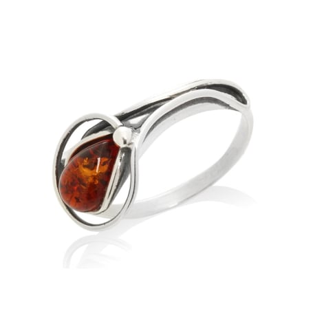 천연 코냑 물방울 발트 호박 반지, 925 앤티크 실버, 1.3x1.1 cm