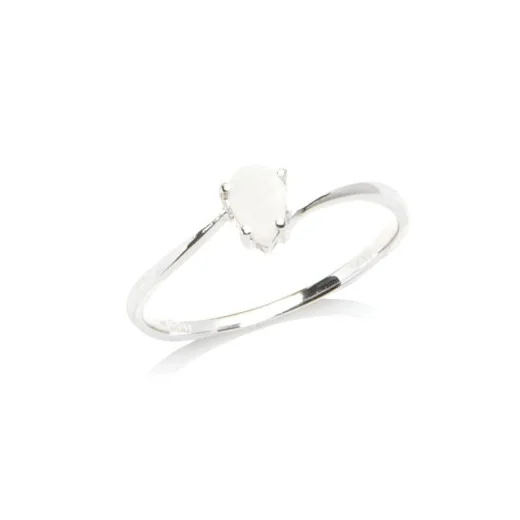 Ring with natural white opal from Australia drop, in rhodium-plated silver 925