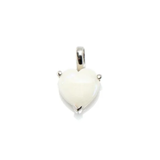 Heart pendant with white opal, in 925 rhodium silver, height 0.8+0.7 cm