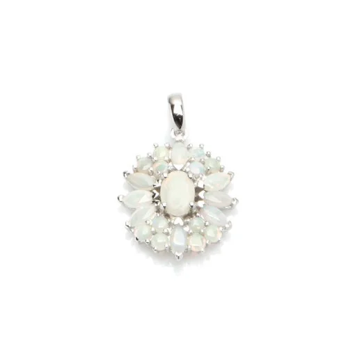 Pendant with white opal, in rhodium-plated silver 925, height 2+0.5 cm