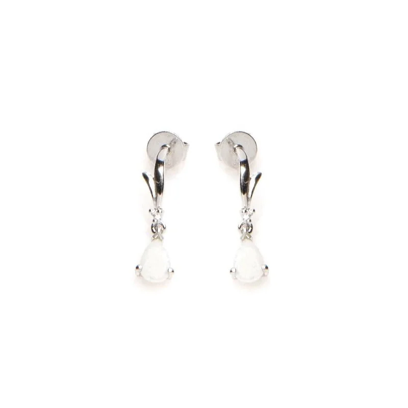 Drop earrings with opal and zirconium oxide, 925 rhodium silver