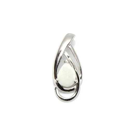 Pendant with natural white opal from Australia drop, in rhodium-plated silver 925