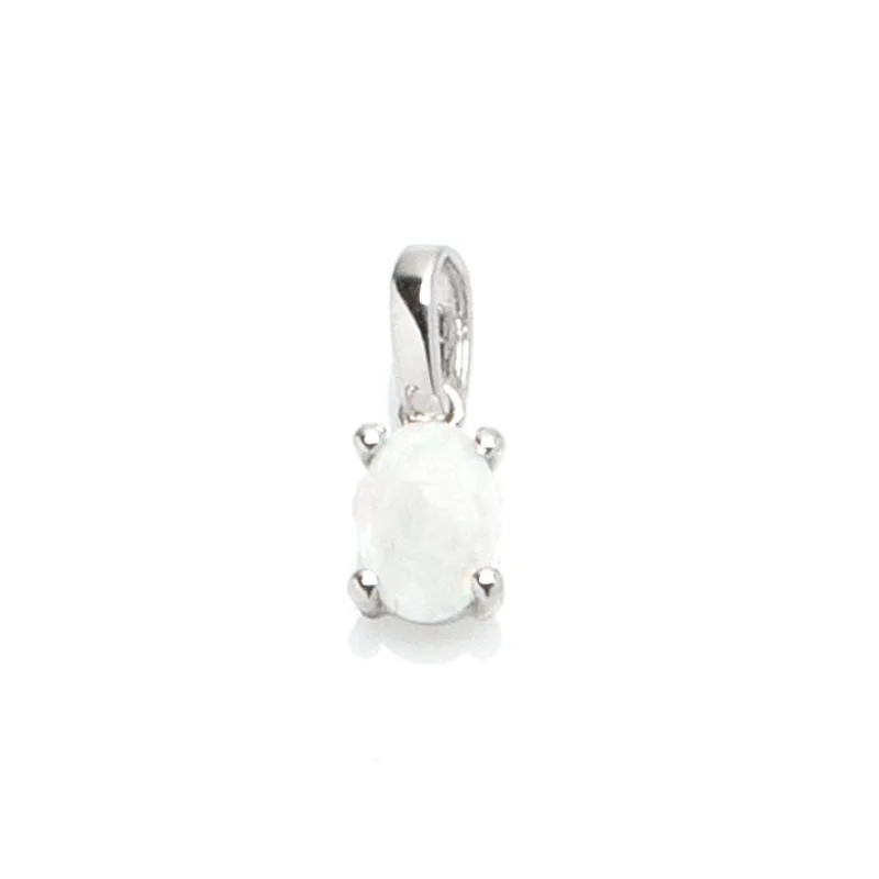 Pendant with natural white opal from Australia oval, in rhodium-plated silver 925