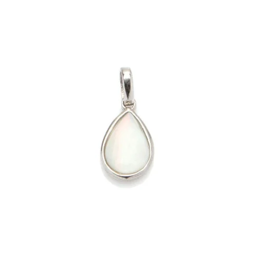 Pendant with natural white opal from Australia drop, in rhodium-plated silver 925