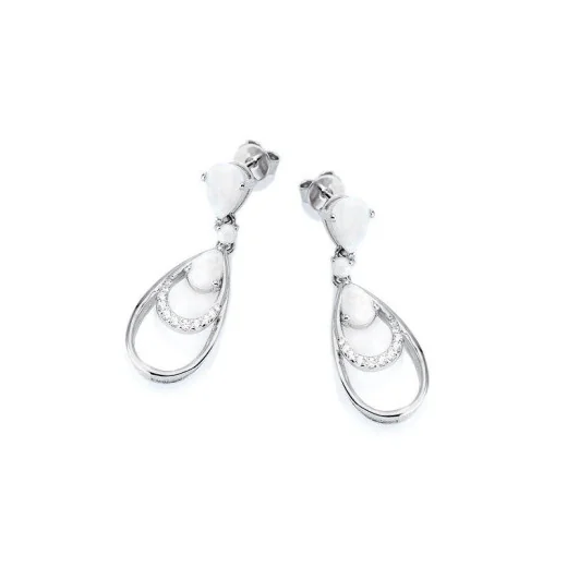 Drop earrings with opal and zirconium oxide, 925 rhodium silver