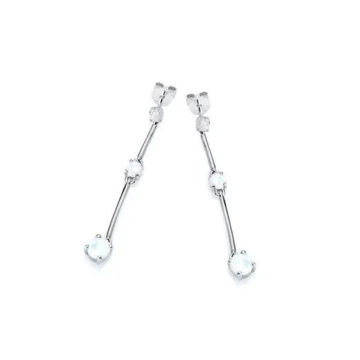 Round white opal dangle earrings, in 925 rhodium silver