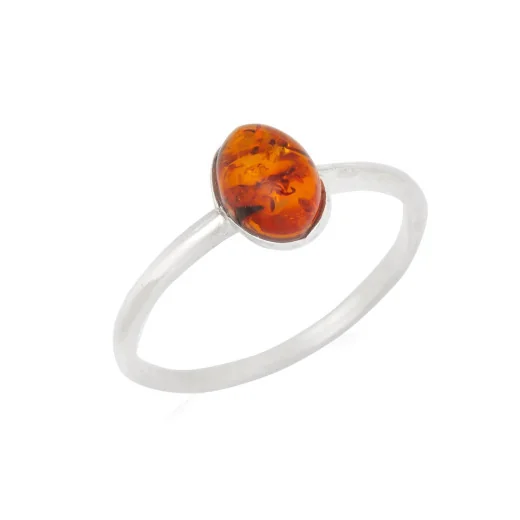 Ring with natural cognac amber from the Baltic Sea oval, in rhodium-plated silver 925