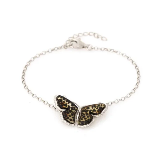 Butterfly bracelet with multi-colored amber, in 925 rhodium silver, length 16+3 cm