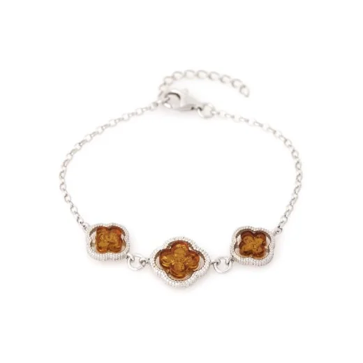 Bracelet with natural cognac amber, in 925 rhodium silver, length 17+3 cm