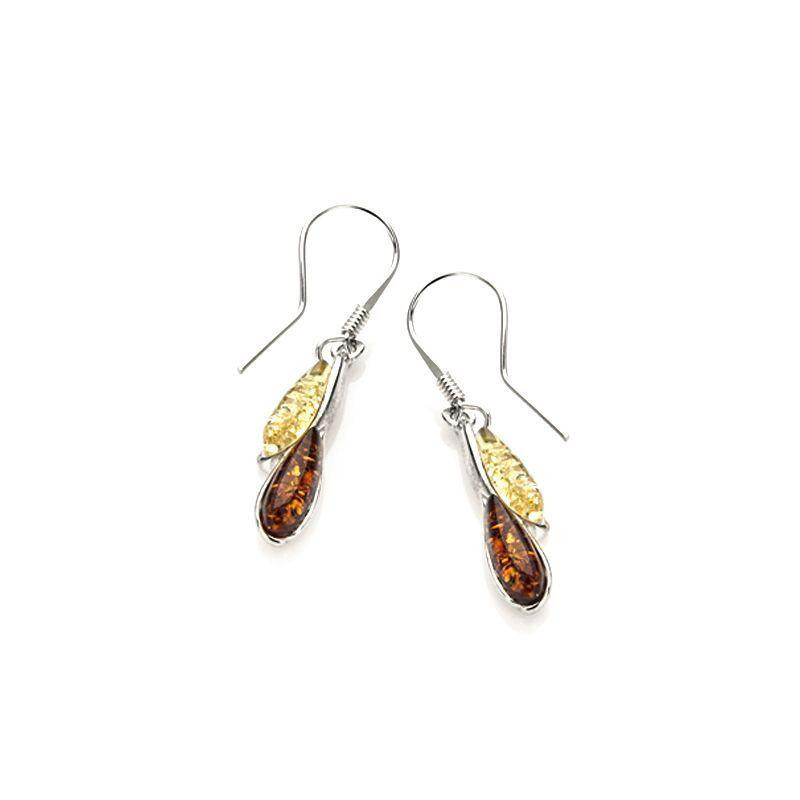 Orecchini in ambra baltica multicolore goccia, argento rodiato 925, 0,7x2,7 cm — foto 1