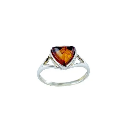 Ring with natural cognac amber from the Baltic Sea, in rhodium-plated silver 925