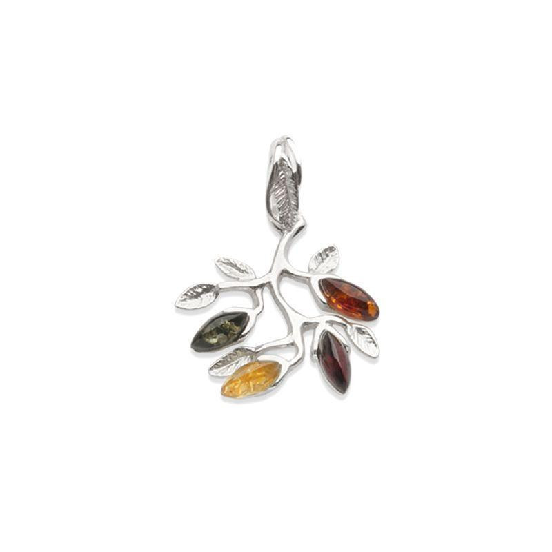 Ciondolo albero della vita in ambra multicolore, argento rodiato 925, 3x7 mm — foto 1