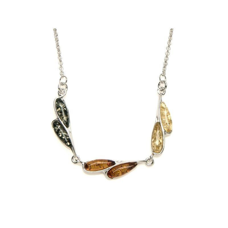 Collana in ambra baltica multicolore goccia, argento rodiato 925, 42+4 cm — foto 1