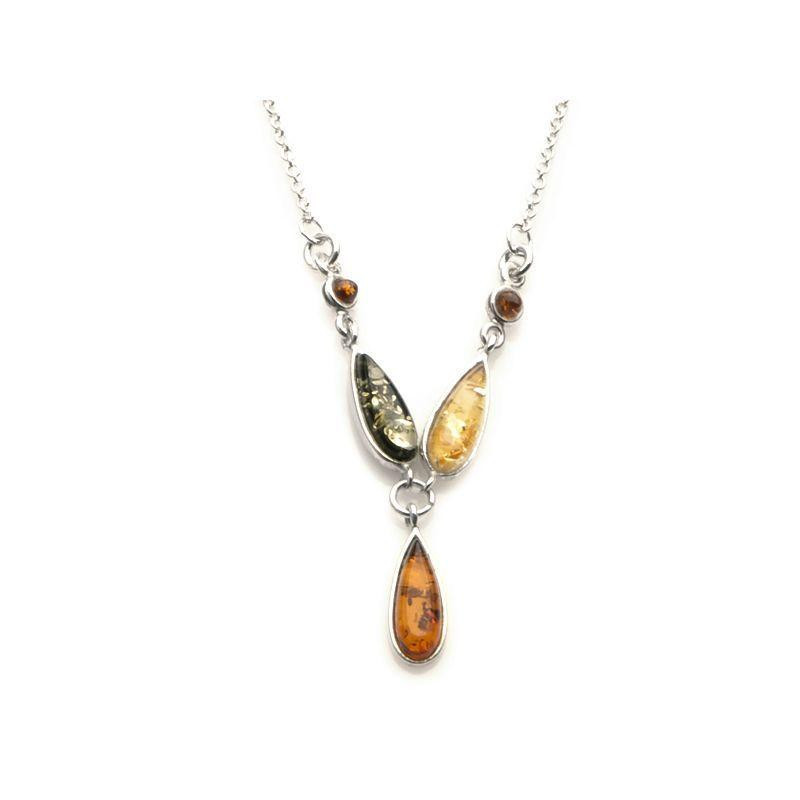 Collana in ambra baltica multicolore goccia, argento rodiato 925, 42+3 cm — foto 1