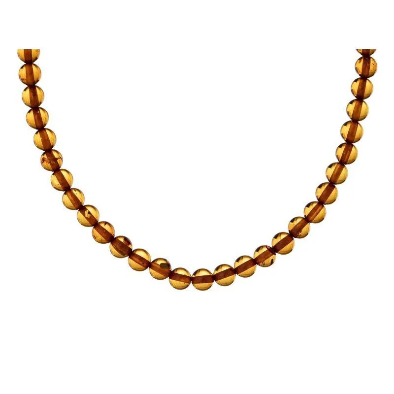 Necklace with natural cognac amber from the Baltic Sea ball, length 45 cm