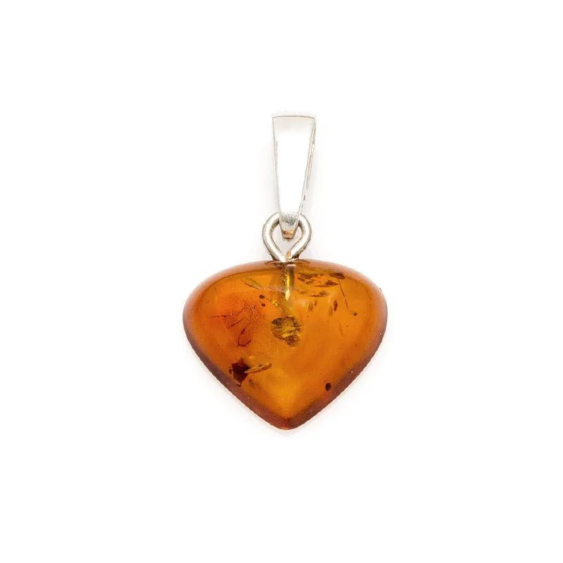 Heart pendant with natural cognac amber, in 925 rhodium silver, height 1+0.8 cm