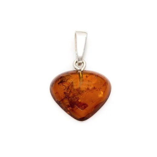 Heart pendant with cognac amber, in 925 rhodium silver, height 1.3+0.8 cm