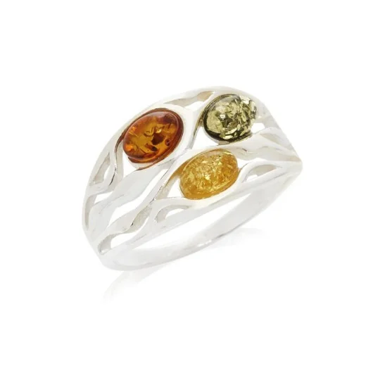 Ring with natural cognac amber from the Baltic Sea oval, in rhodium-plated silver 925