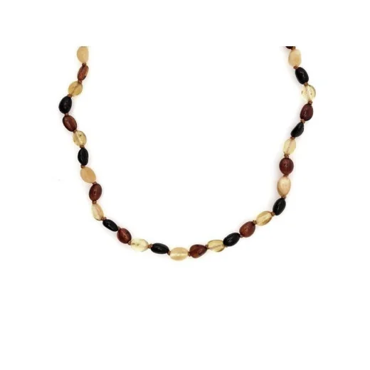 Children's necklace with multi-colored olive amber, screw clasp, length 32 - 33 cm